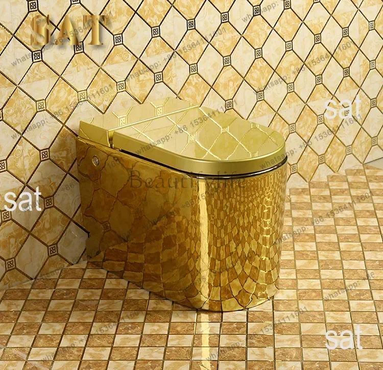 PG style golden pulse toilet, luxurious water-saving, no water tank toilet, creative tycoon golden toilet, color toilet