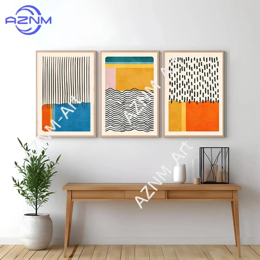 1/3-teiliges Abstraktes Farbblöcke-Formen-Illustrationen-Poster Leinwandgemälde Mid-Century Modern Wandkunst Wohnzimmer-Dekoration
