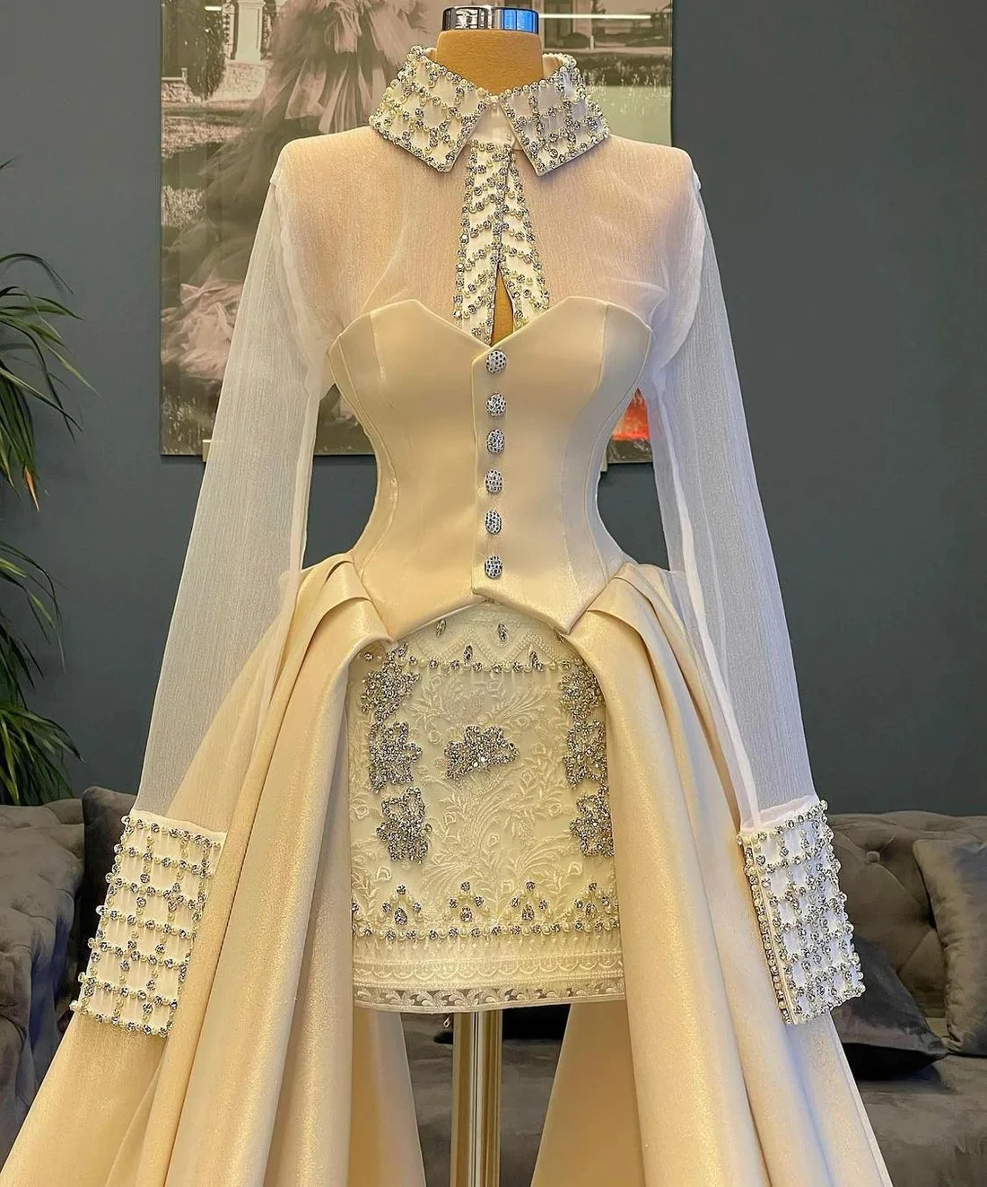 Luxury Prom Dresses Haute Couture Long Sleeves Beaded Saudi Arabia Dubai Robe De Soiree Evening Dress Gown Customized