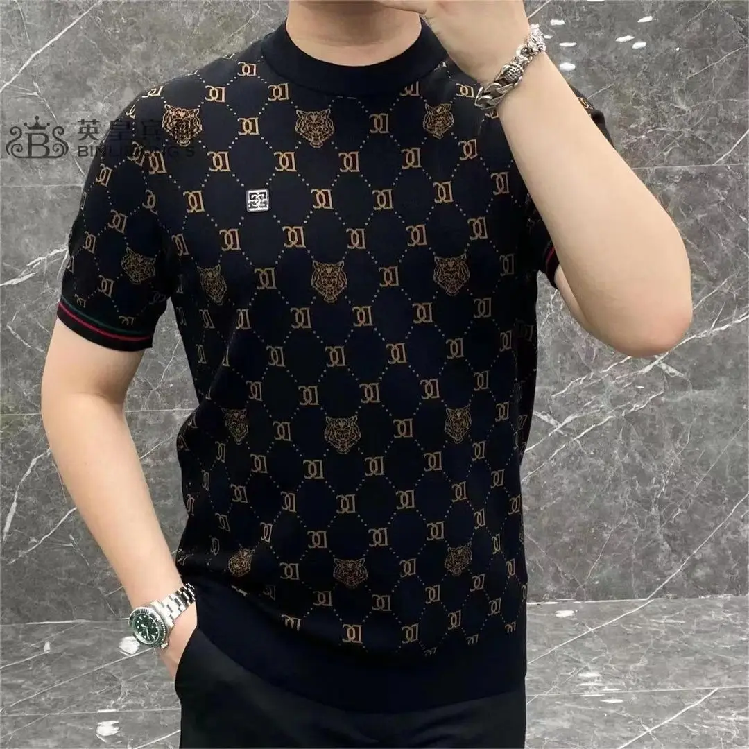 

2024 Men's Summer Short Sleeve Slim Fit Fashion Business Trend Crew Neck Half Sleeve Bottom T-Shirt Tide