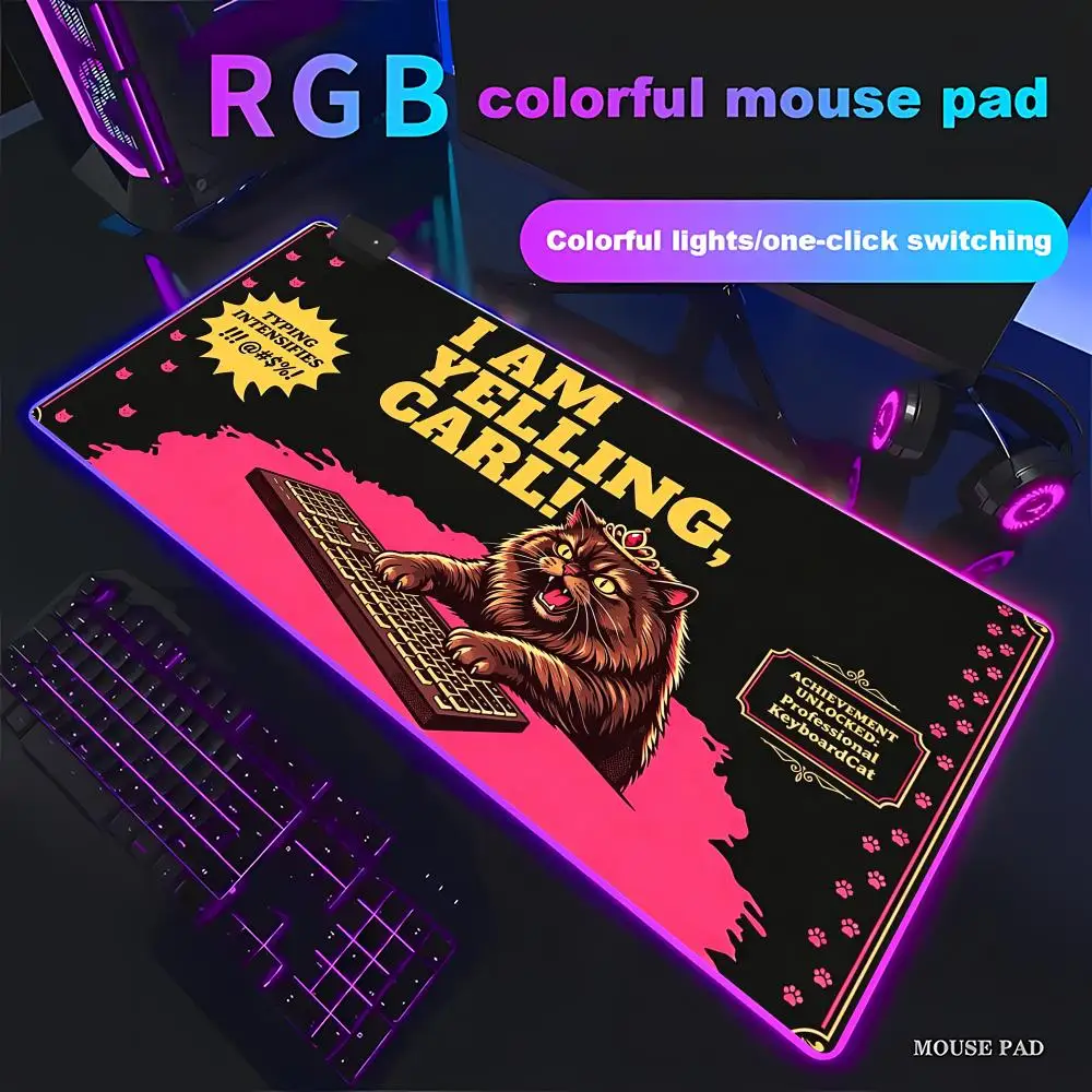 

HYBXAXC Angry Cat Typing Art Mouse Pad Anti Slip Rubber Base Desk Mat For Gaming Office Laptop Beautiful RGB Gamer LED Light