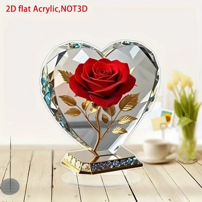 1PCS Heart-Shaped Rose Living Room Decoration Sculpture Elegant Desktop Decoration Suitable For Office Decoration Holiday Gifts