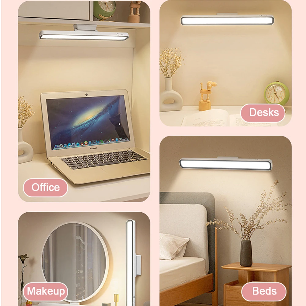 New LED Desk Lamp USB Rechargeable Lights Stepless Dimming Table Lamp Hanging Magnetic Bedroom Table Reading Night Lights