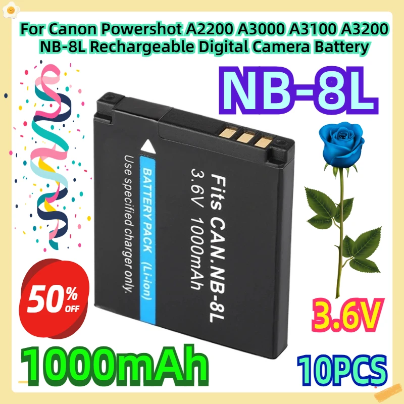 

For Canon Powershot A2200 A3000 A3100 A3200 NB-8L Rechargeable Digital Camera Battery 3.6V 1000mah 10pcs