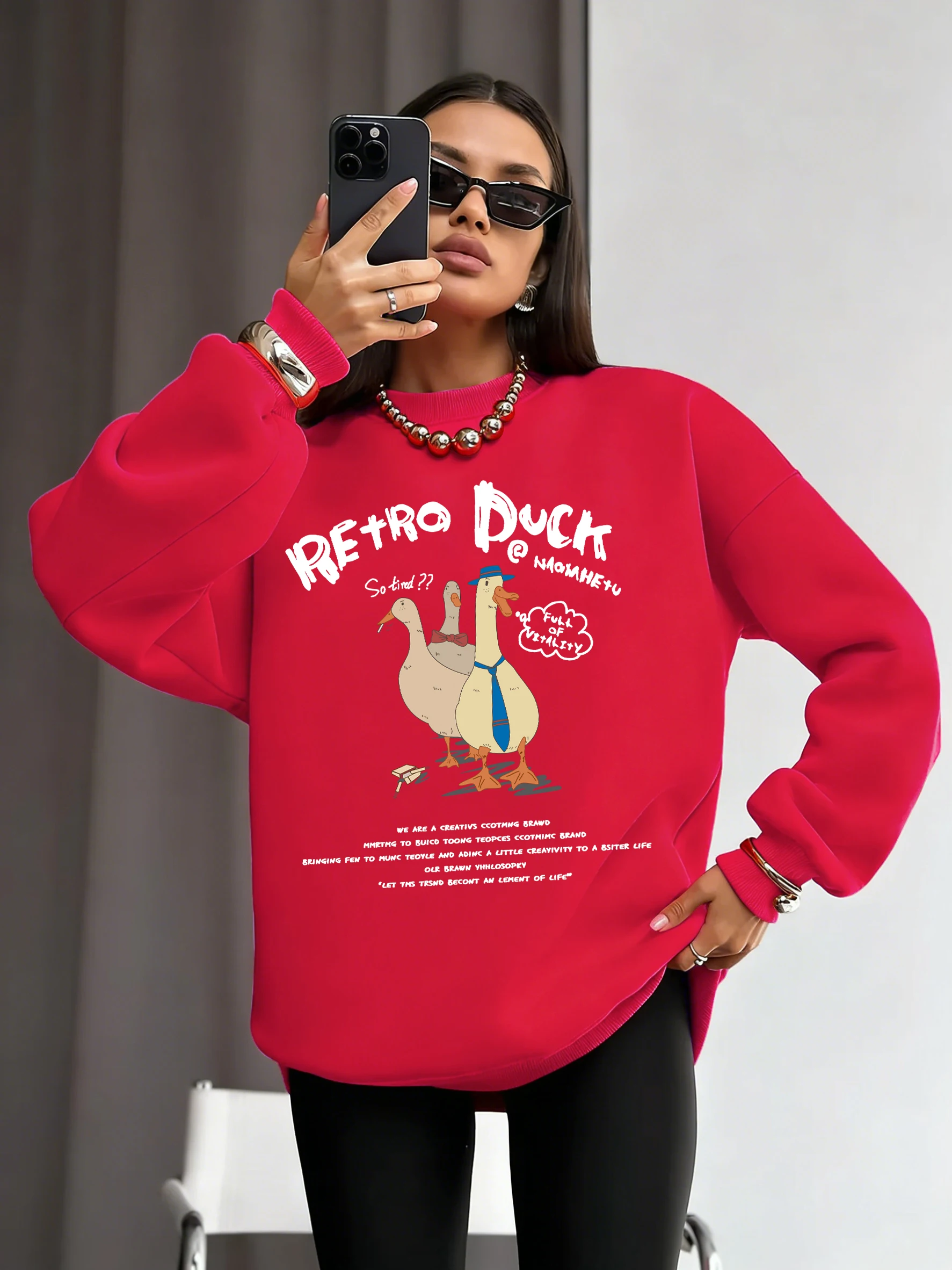 Retro Vitalty Duck Druck Warme Streetwear Unisex Hip Hop Weiche Hoodless Tops Mode Grundlagen Trainingsanzug Herbst Winter Pullover
