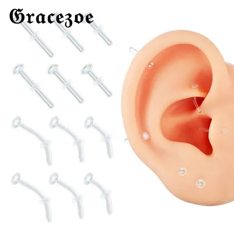 Safepoinz 2 Peças Retentores de Piercing de Vidro Transparente, Piercings Retos para Nariz, Barbell Curvo, Joias para Piercing de Orelha, Lábio, Umbigo, Cartilagem e Tragus