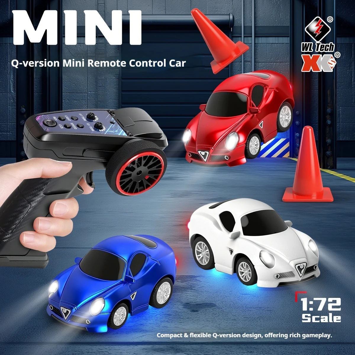 

Миниатюрная радиоуправляемая машинка WL Tech Q7201, масштаб 1:72, Q-версия, полнопропорциональная, карманная настольная игрушка со светодиодами для детских игр в помещении
