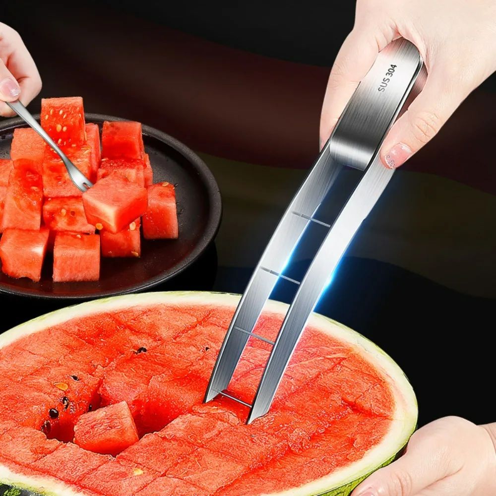 Watermelon Cutter Slicer, Stainless Steel Watermelon Cube Cutter Quickly Safe Watermelon Knife,Fun Fruit Cutter Kitchen Gadget