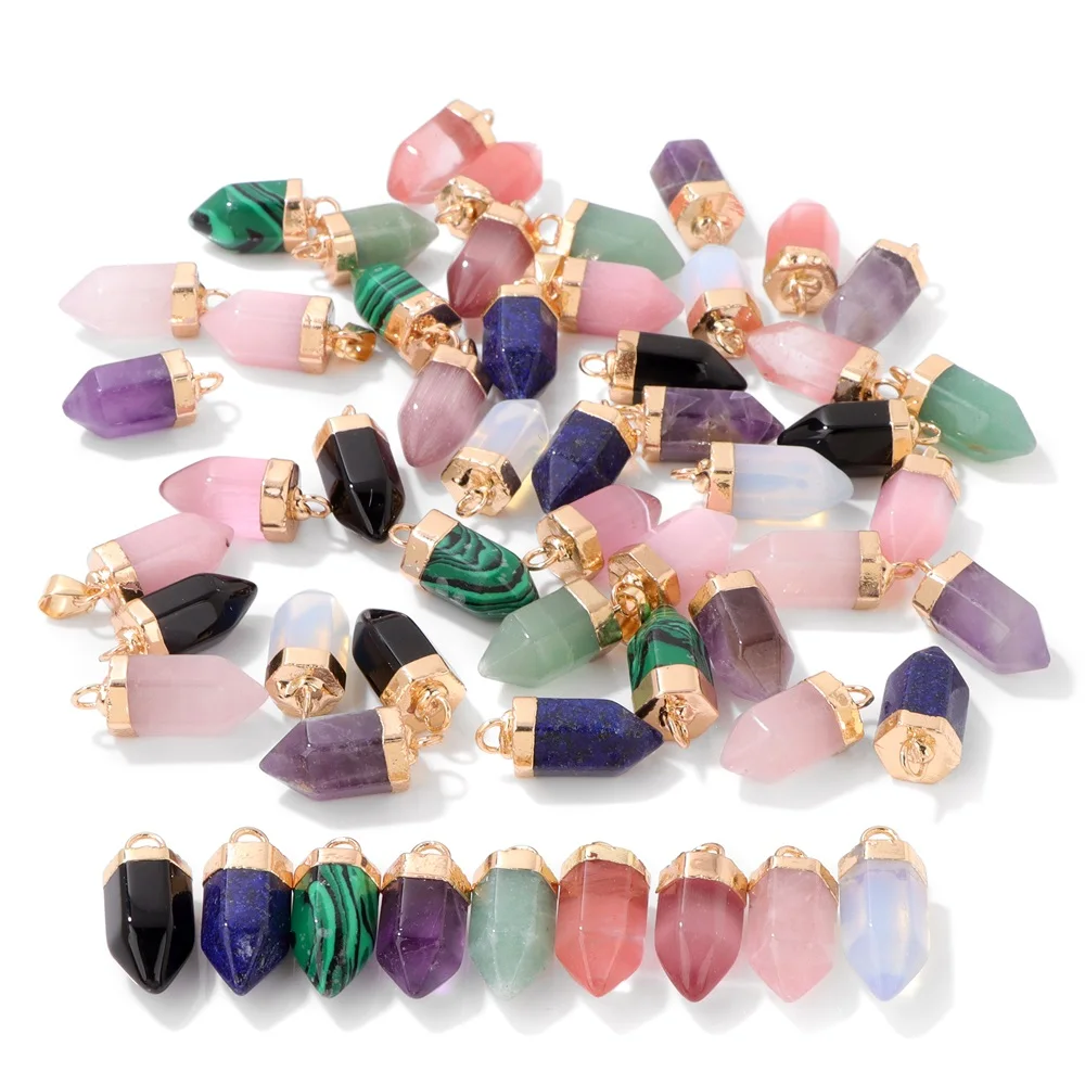

7x14mm Bullet Shape Natural Stone Pendants Rose Quartzs Opal Lapis Lazuli Charms Pendant for Jewelry Making DIY Accessories 1PC