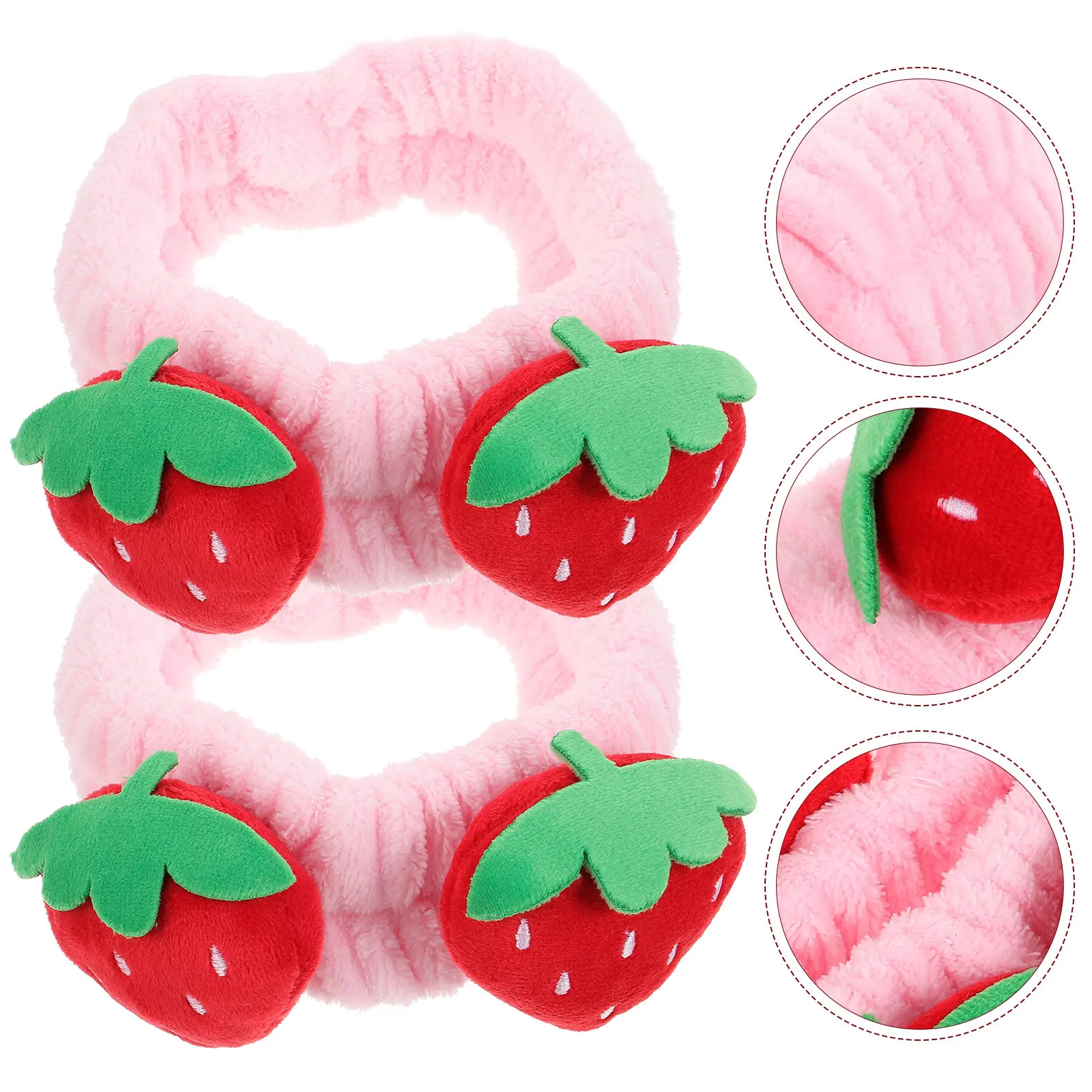 2Pcs Strawberry Headband Cotton Cloth Material Makeup Spa Face Washing Hair Headbands for Women Girls Face Wash Headband