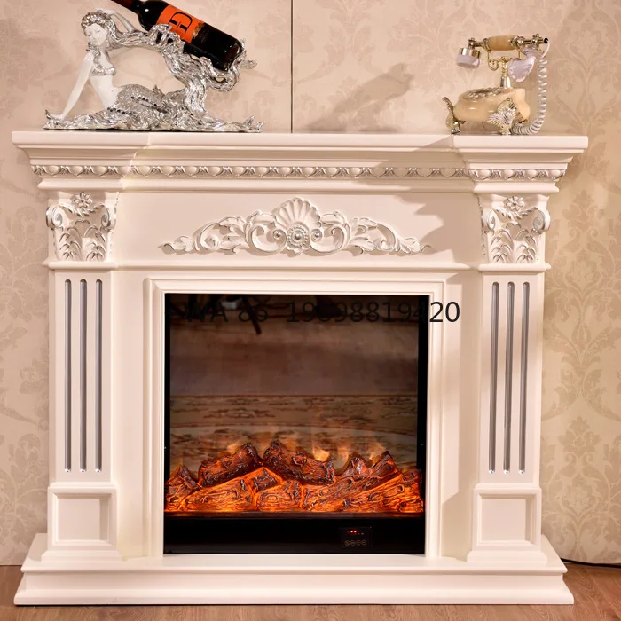 French Fireplace Decorative Cabinet Solid Wood Home Villa Living Room White Simulation Flame Electric Heating