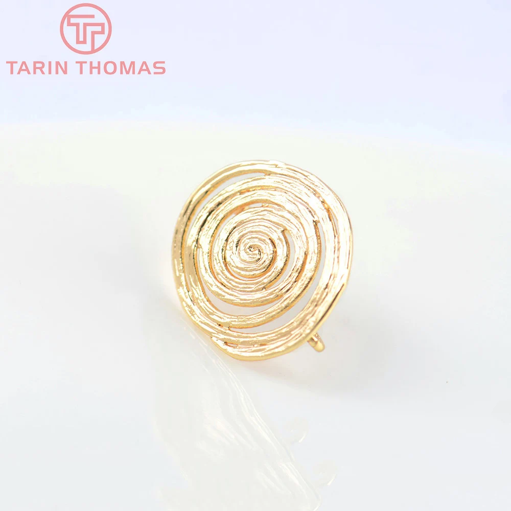 (2717)6PCS 15.5x17.5MM 24K Gold Color Brass Rotating Round Stud Earrings High Quality DIY Jewelry Making Findings