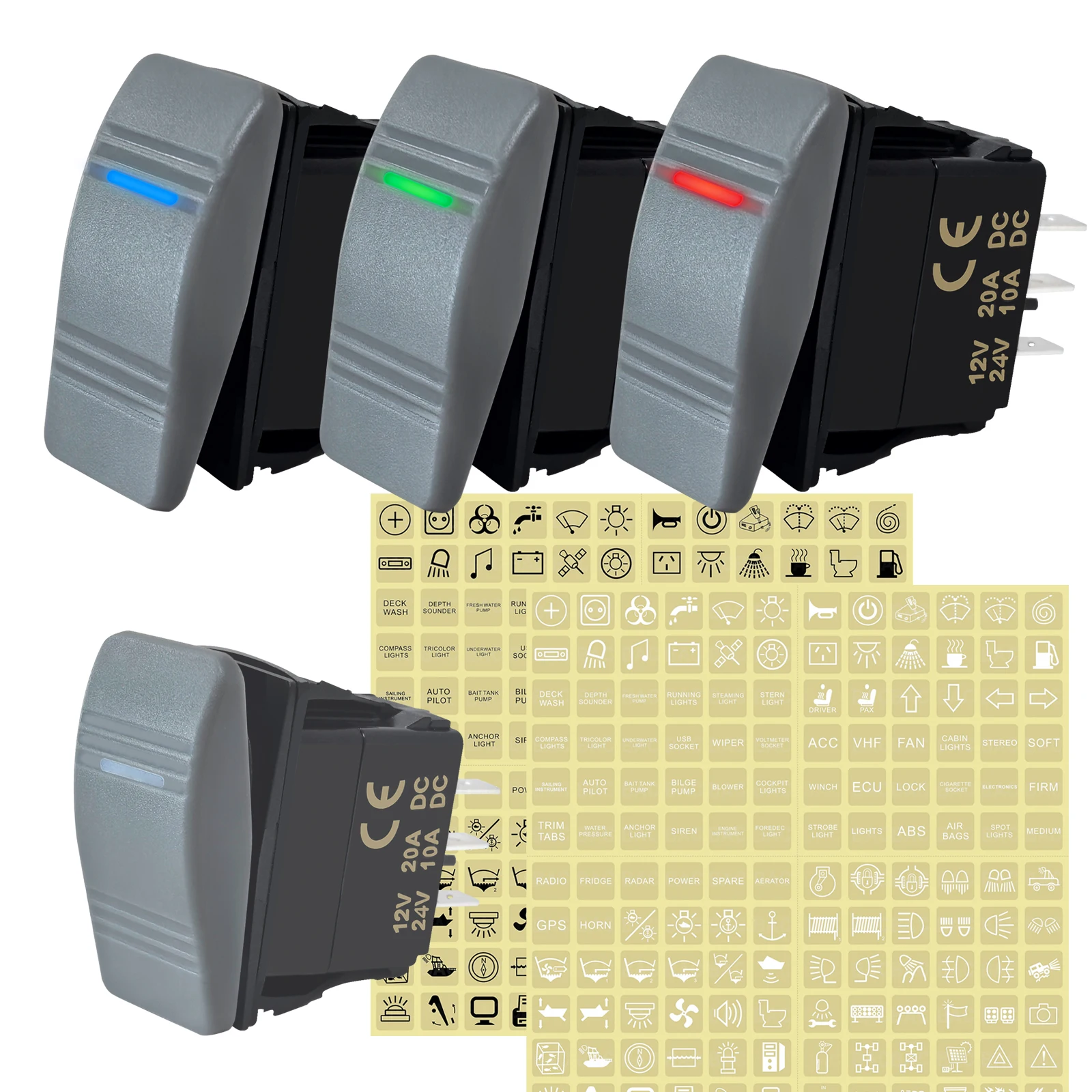 20A 12V 24V Waterproof Rocker Switch SPST 3Pin ON-OFF/Momentary (ON) OFF LED Light for Car Boat Marine ATV 4x4 Light Bar RV