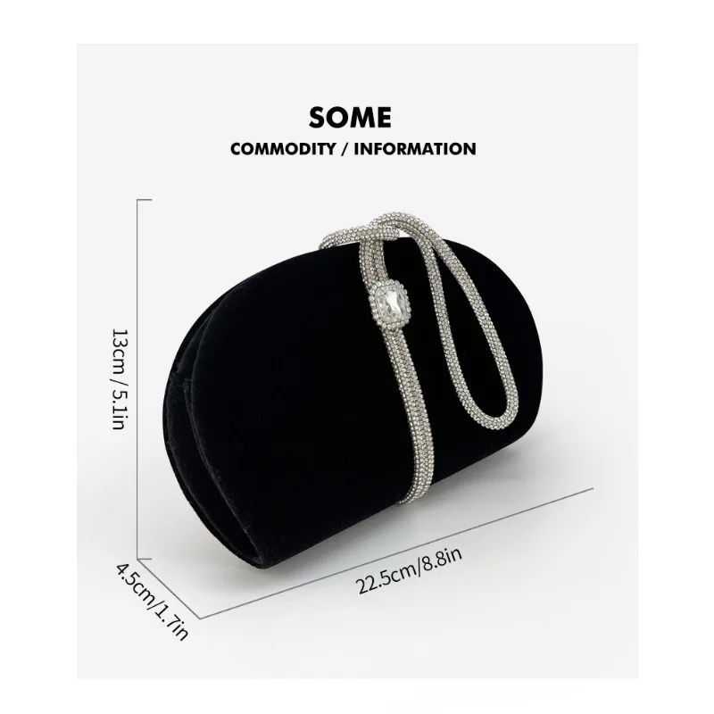 Bolsa de jantar de diamante preto premium feminina elegante bolsa de pulso com corrente de strass para acessório de vestido de festa