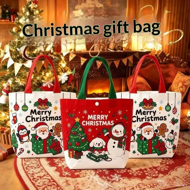 Christmas Handheld Cloth Bag Cartoon Santa Claus Xmas Tree Gift Bag Merry Christma Decor Noel Natal Navidad Happy New Year 2025