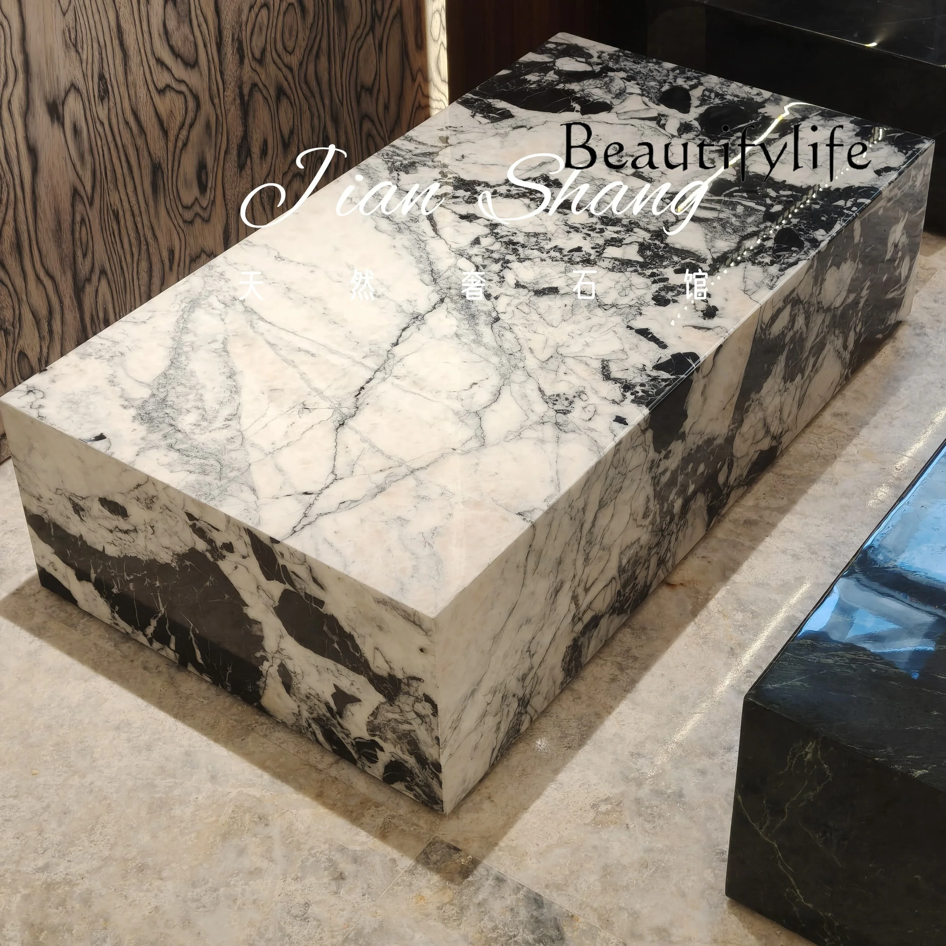 

BJ Natural Luxury Stone Black Living Room Floor Box Coffee Table Marble Italian Minimalist Style Various Customizations