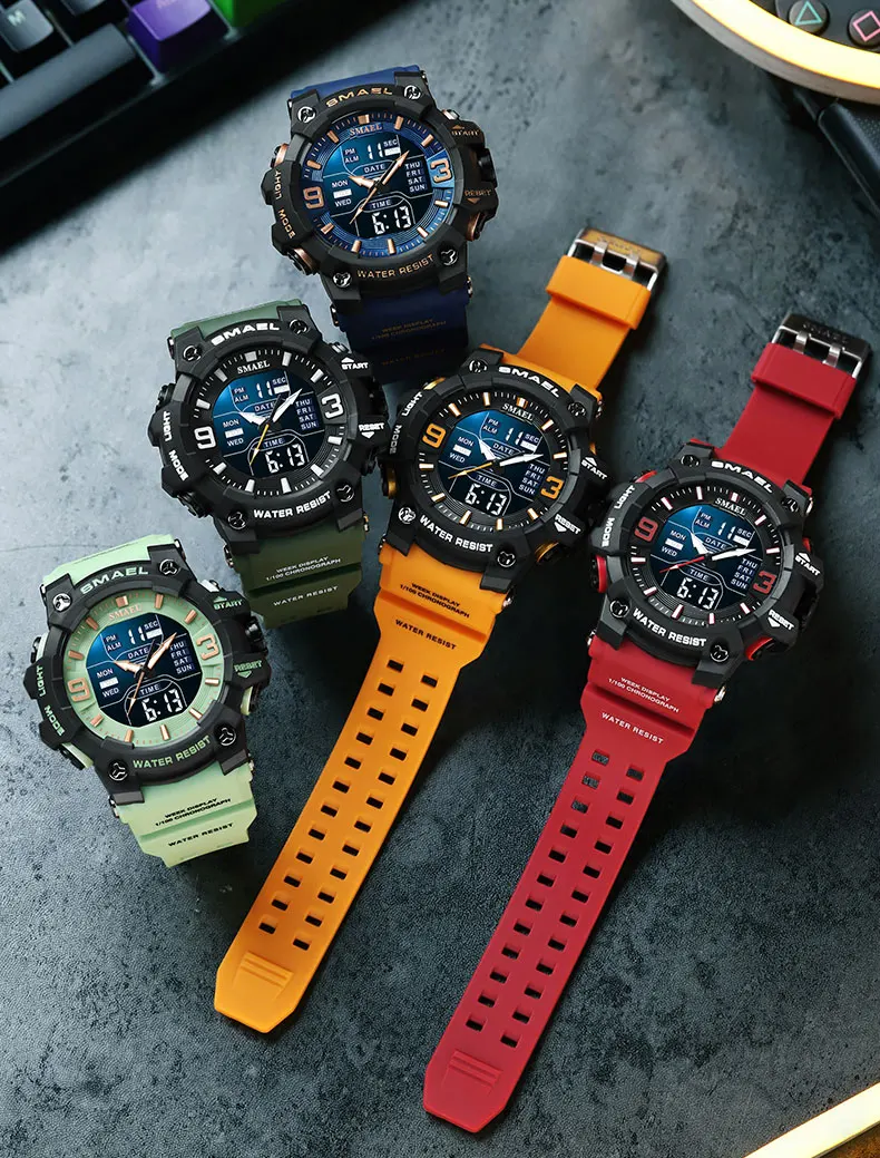 SMAEL 8049 Watch Sport LED Light Alarm Clock Dual Time Display WaterproofWeek Auto Date Wristwatches Quartz S8496305e75634b969d5c0fff97eda003e