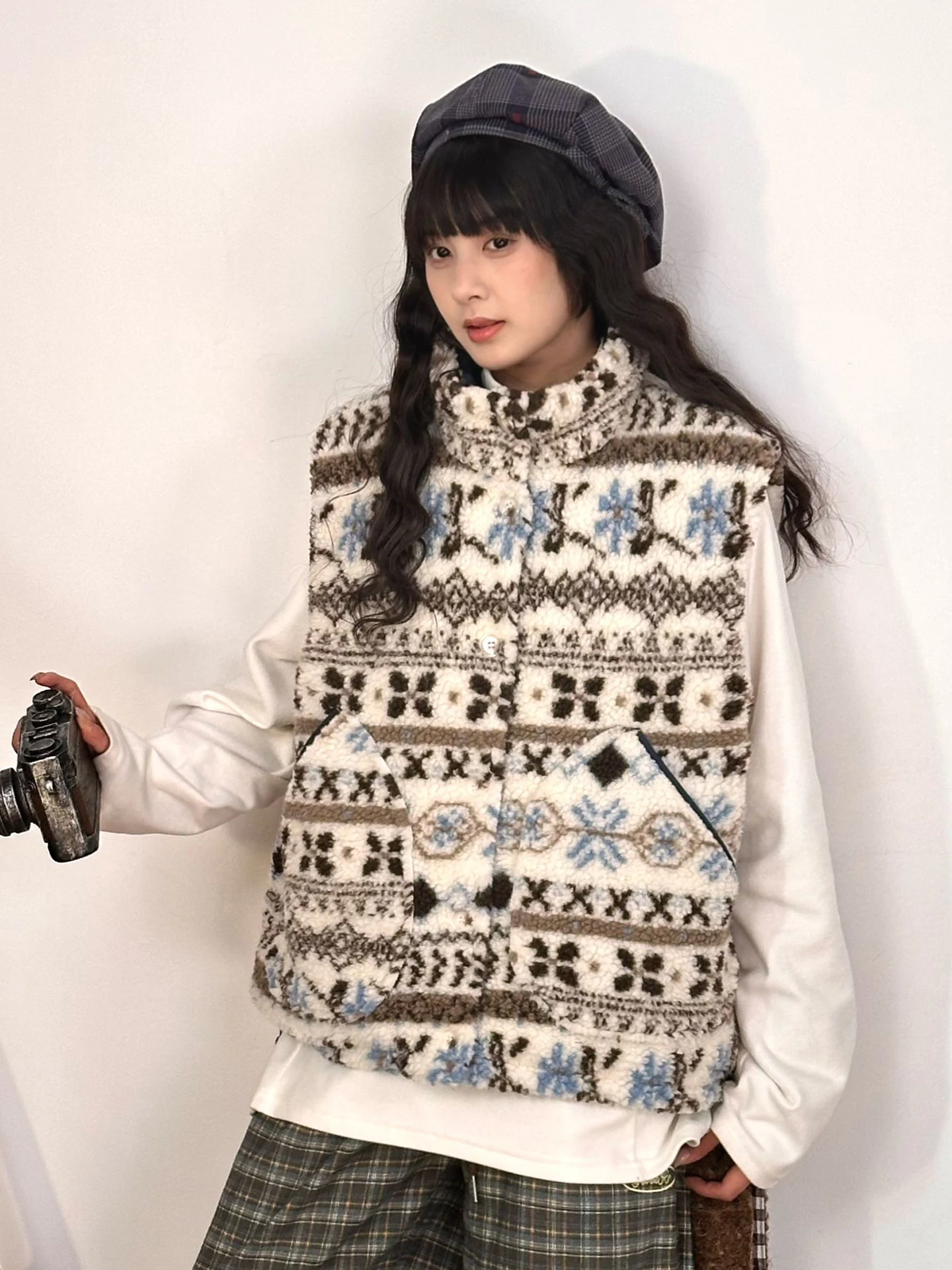 

Оригинальный ретро-жилет Fair Isle двустороннего ношения, женский, осенне-зимний, новый, без бренда, уличный стиль, свободный крой