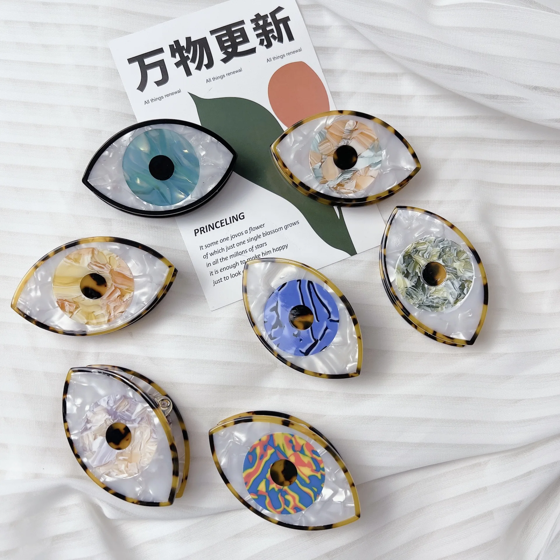 Unique Design Clip Contrast Color Blue Eye Shark Clip Hair Clips for Women Girls Oval Geometrical Resin Wedding Hair Accessories