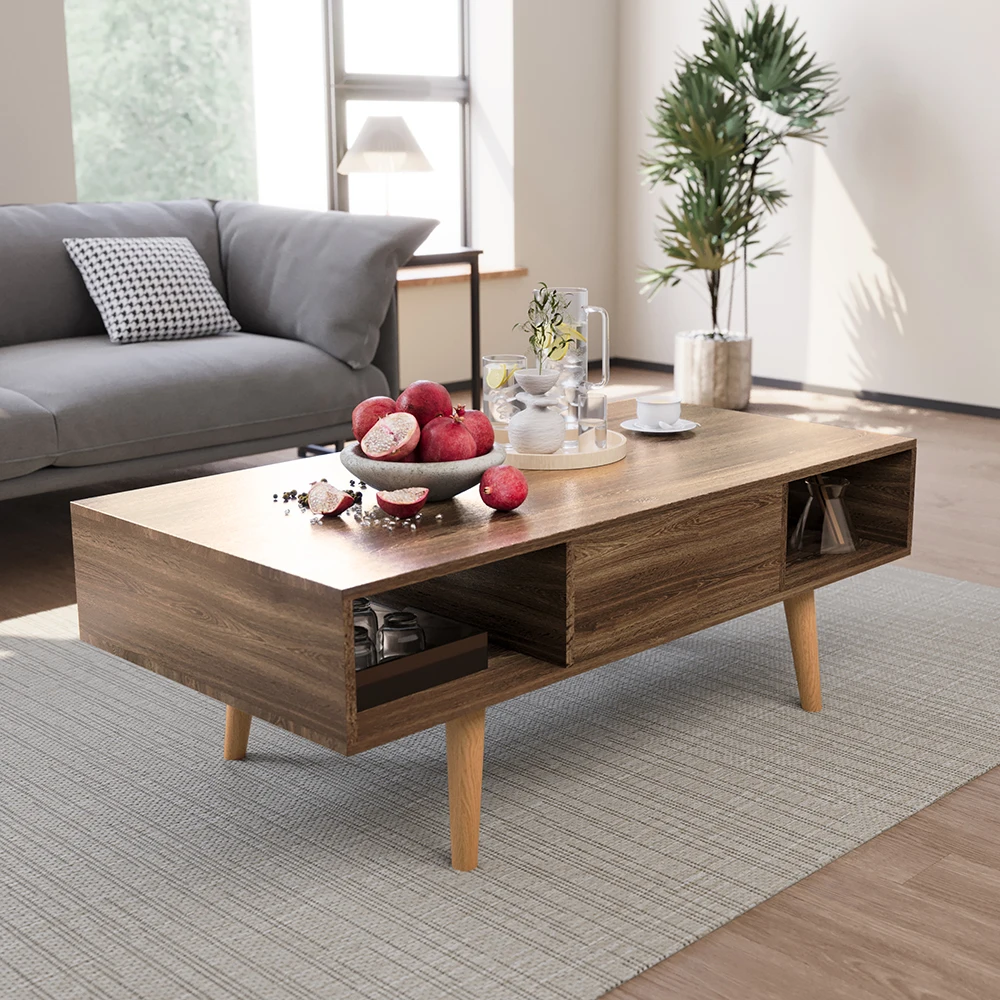 AnneFish Large-capacity Storage Double-layer Simple Installation Coffee Table For Living Room With 2 Drawers 120x60cm