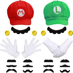 Super Bros Luigi Adult Hat Cap Costume Cosplay Halloween Baseball Anime Unisex Role Play Hat (Red and Green) 2Pcs