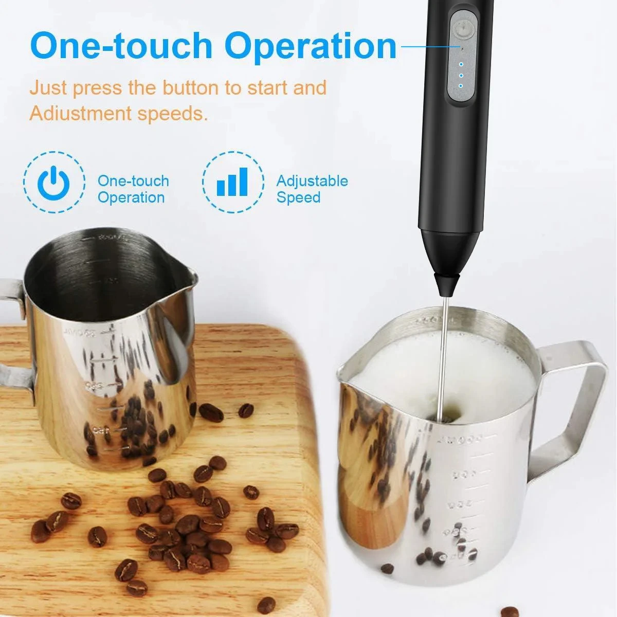 Electric Handheld Milk Frother 3-Speed Adjustable USB Rechargeable Portable Blender Mini Food Mixer for Coffee Lattes Milk
