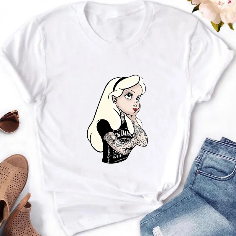 Prinzessin Punk Elsa Anna drucken Frau Kleidung T-Shirt lässig lustige Frauen T-Shirt y2k Frauen lässig Harajuku T-Shirt