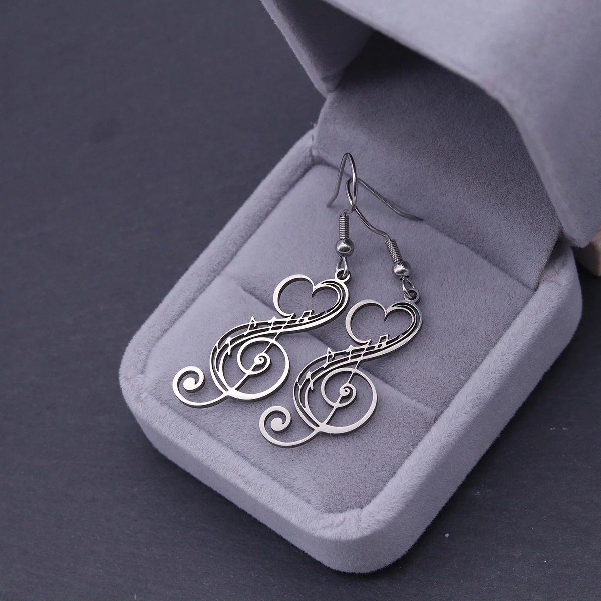 Gold Color Music Note Treble Clef Earrings for Women Ear Hook Dangle Stainless Steel Romantic Heart Jewelry Musican Lovers Gifts