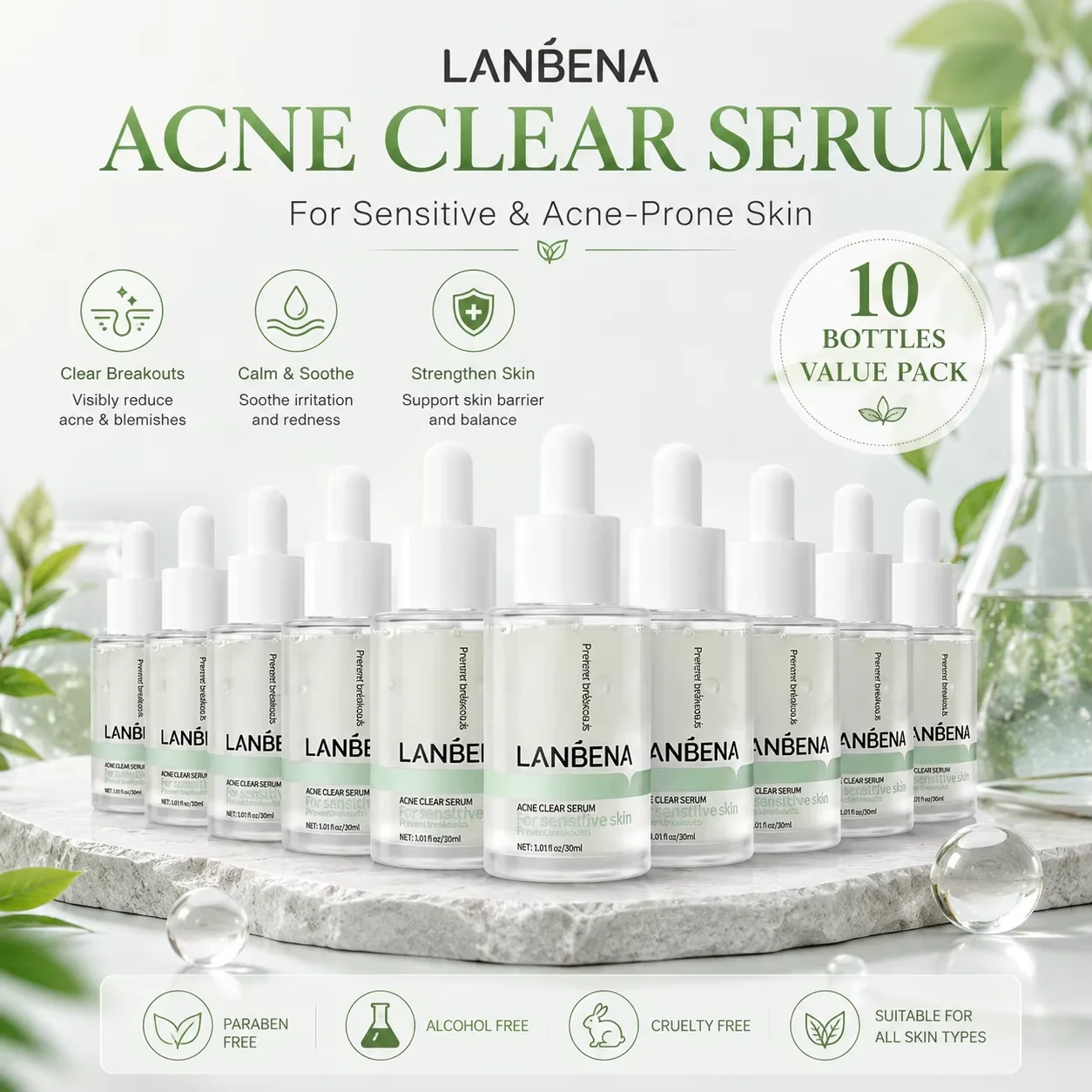 LANBENA Salicylsäure-Serum, Reguliert Öl und Wasser, Feuchtigkeitsspendend, 30ML 10 Stück – Detail 1