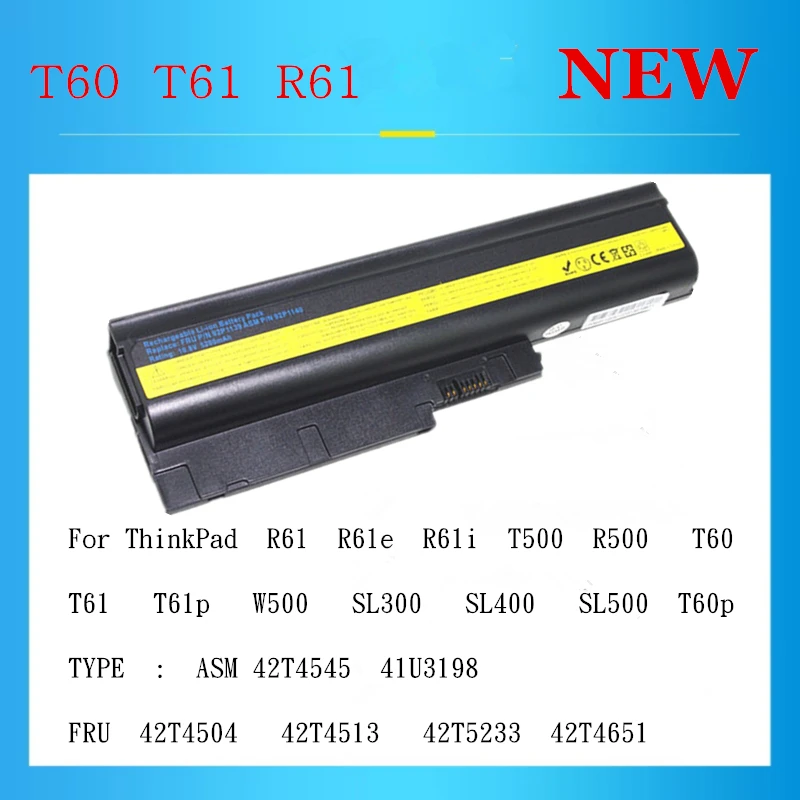 

6cells T60 Laptop Battery for LENOVO FRU 42T4504 42T4513 42T5233 42T4651 / ASM 42T4545 / 41U3198