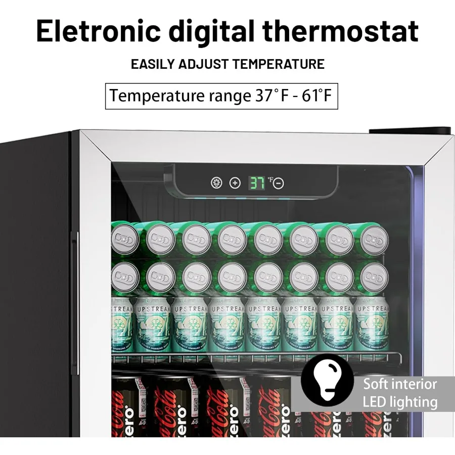 ثلاجة صغيرة مدمجة 105 Can 3.0 قدم مكعب لثلاجة المشروبات الصغيرة المحمولة لبيرة الصودا أو النبيذ مع شاشة رقمية قابلة للإزالة