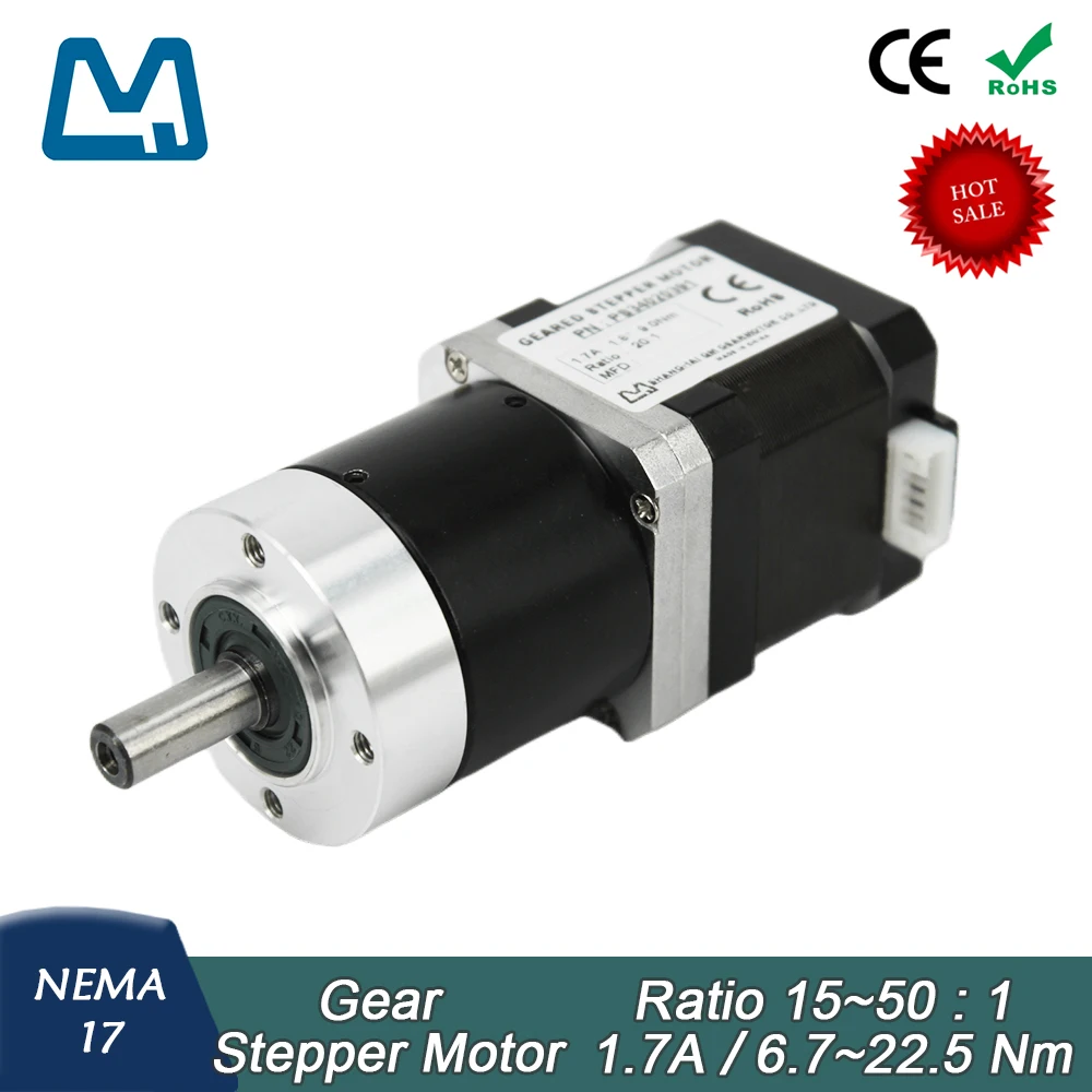 42 Stepper Motor 40mm Body Lenght 1.7A 0.45Nm Nema17 Planetary Gearbox Ratio 30:1 Keyway Shaft