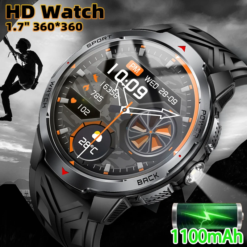 

Новые умные часы LIGE с аккумулятором 1100 мАч для мужчин, спортивные часы для активного отдыха, светодиодный фонарик, компас, мужские умные часы с Bluetooth-вызовами, мужские часы