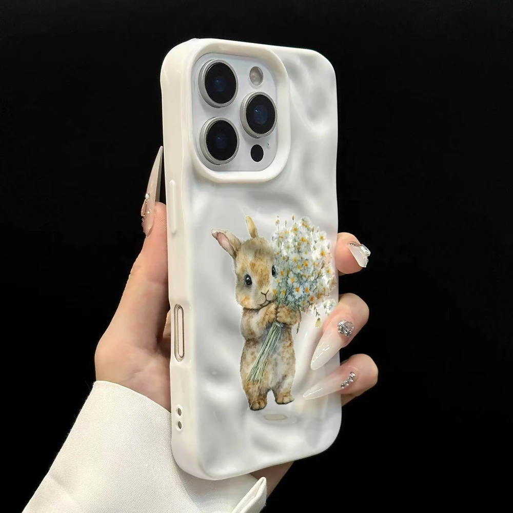 Niedliches Kaninchen mit Blumen Handyhülle für iPhone 17 16 15 14 13 12 11 Pro Max 14 Plus 17Air Falten-Wellen Weiche Silikonhülle – Detail 8
