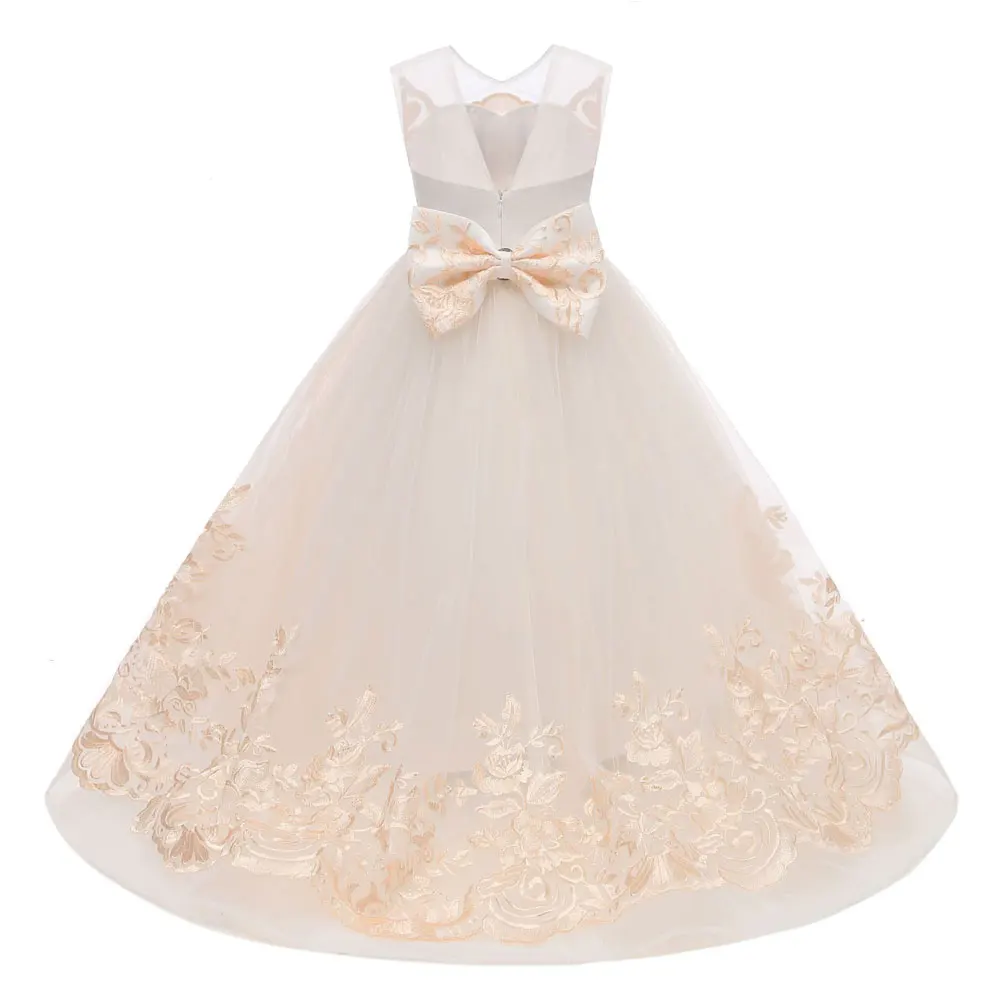 Girls Lace Dress,Floral Princess Tutu Dress,Kids Party Wedding Bridesmaid Formal Trailing Dresses,Tulle Embroidered Ball Gown