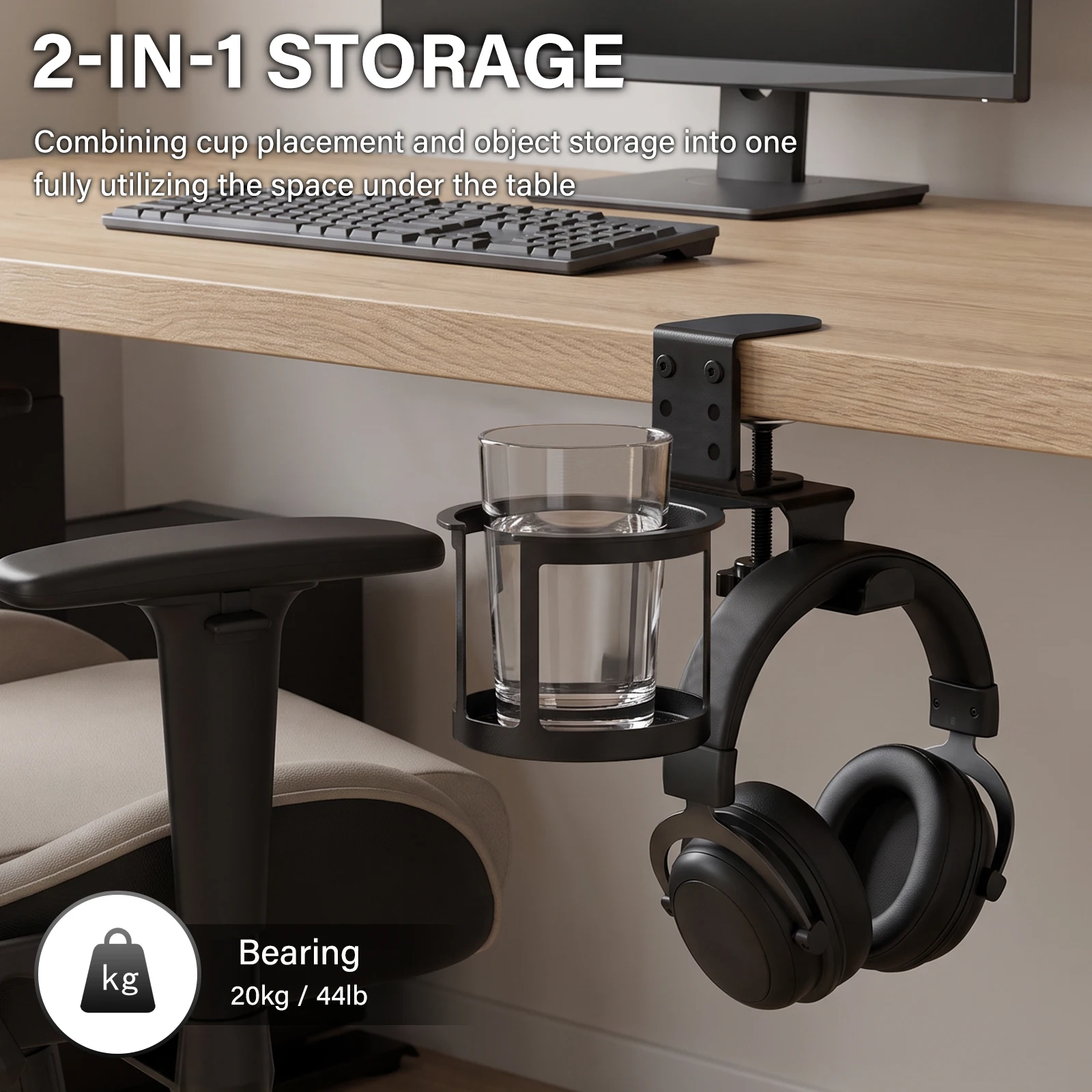 360° Rotating Desk Cup Holder Clamp Anti-Spill with Hook Water Bottle Stand Drink Coffee Mug Office Home Table Storage