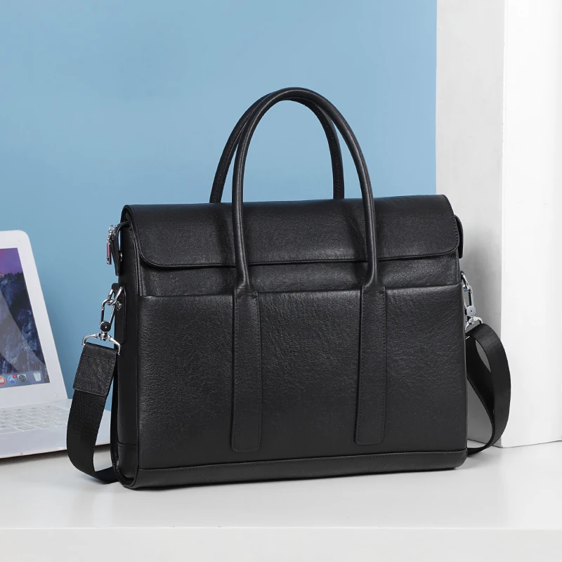 Men's Handbag Genuine Leather Business Briefcase First Layer Cowhide Leather Shoulder Laptop Bag Travel Work Men Tote Bags