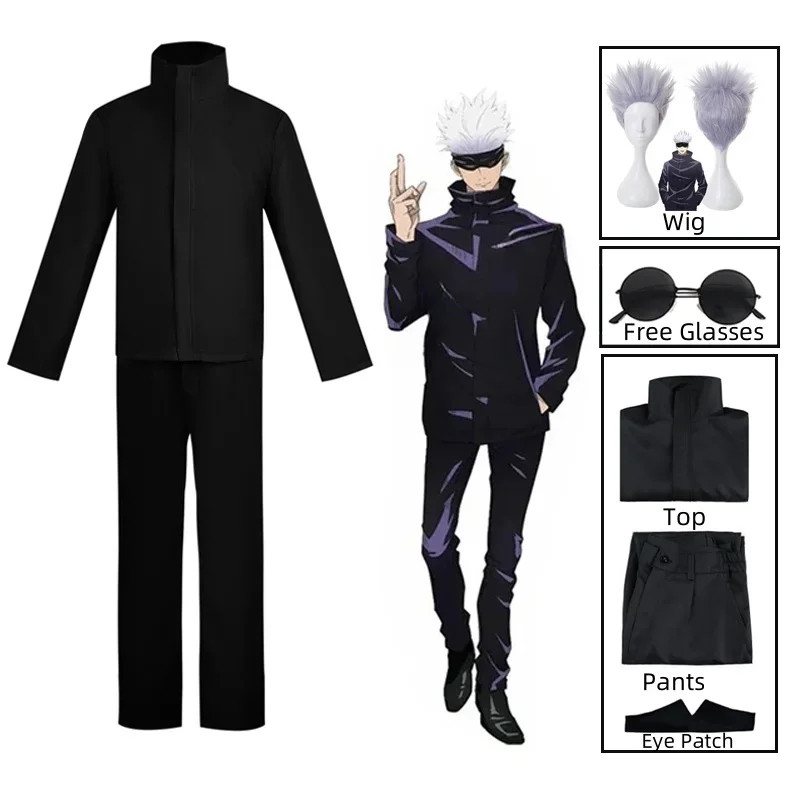 HN8 Anime Jujutsu Kaisen Gojo Satoru Cosplay Costume Patch pour les yeux perruques lunettes Costume Halloween Costumes pour hommes) 4Dc