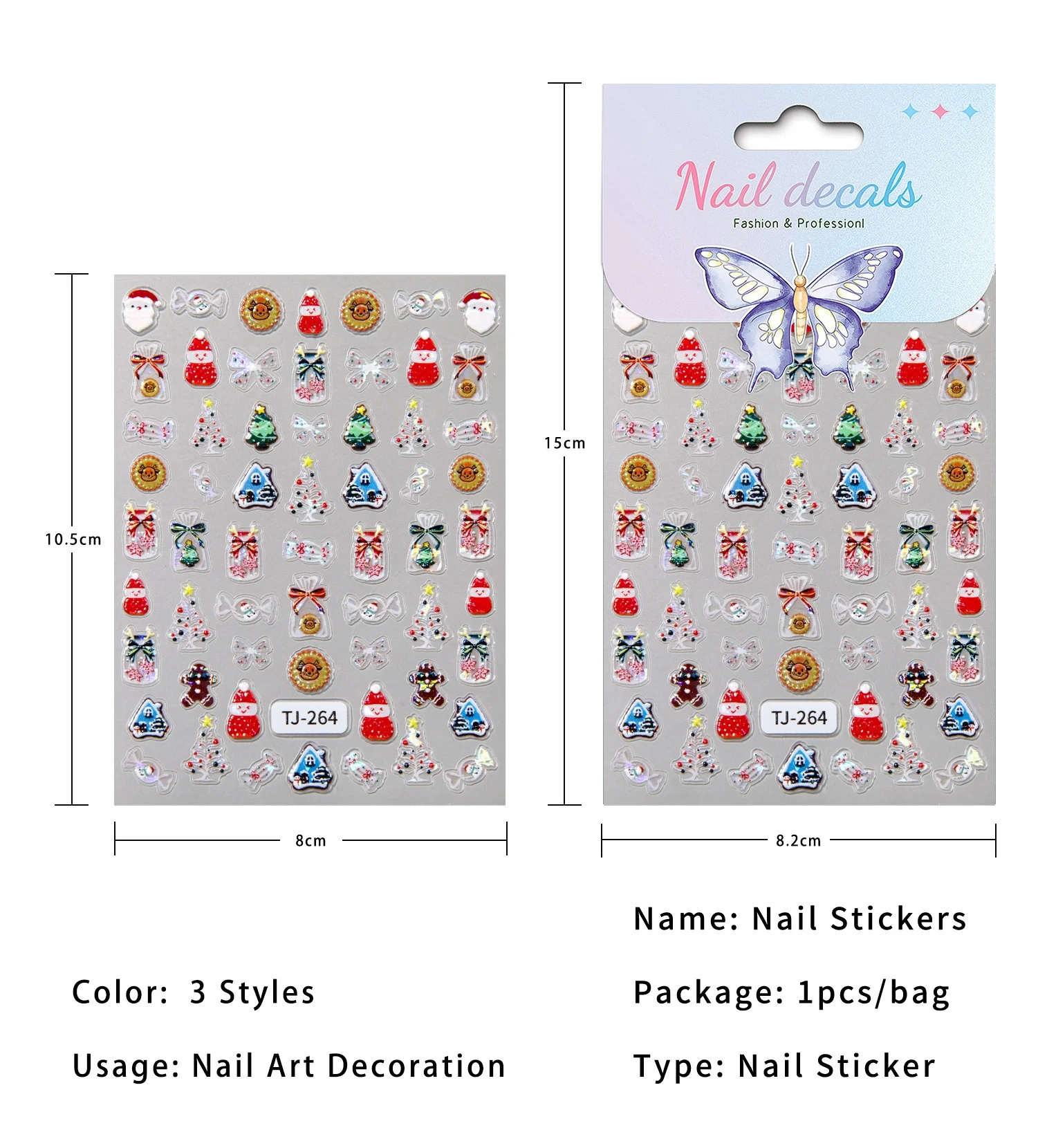 สติ๊กเกอร์ติดเล็บลายคริสต์มาส 3 มิติ ลายซานตาคลอส ต้นคริสต์มาส แบบติดเอง อุปกรณ์ตกแต่งเล็บ DIY