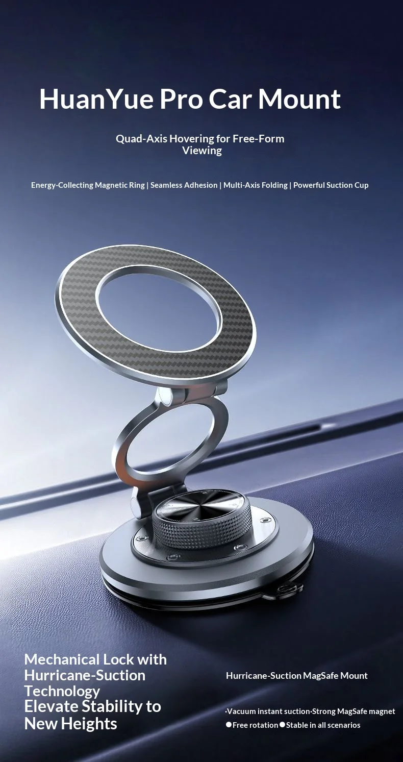 All‑Scenarios Vacuum Suction Car Phone Holder MagSafe Compatible Multi‑Axis Flip Zinc‑Alloy Carbon Fiber Auto Phone Stand
