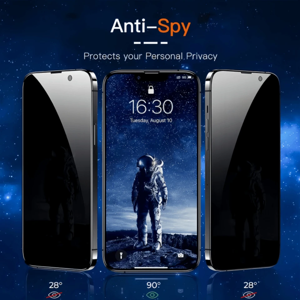 NNBILI 5 Piezas Instalación Sin Polvo Protector de Pantalla de Privacidad para iPhone 17 Pro Max 16 15 14 13 12 11 Pro 17e 16e Vidrio Antiespía 2