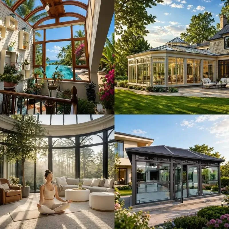 Outdoor Aluminum Alloy Sunroom Waterproof Tempered Glass Sliding Door Residential Garden Greenhouse Anti Corrosion