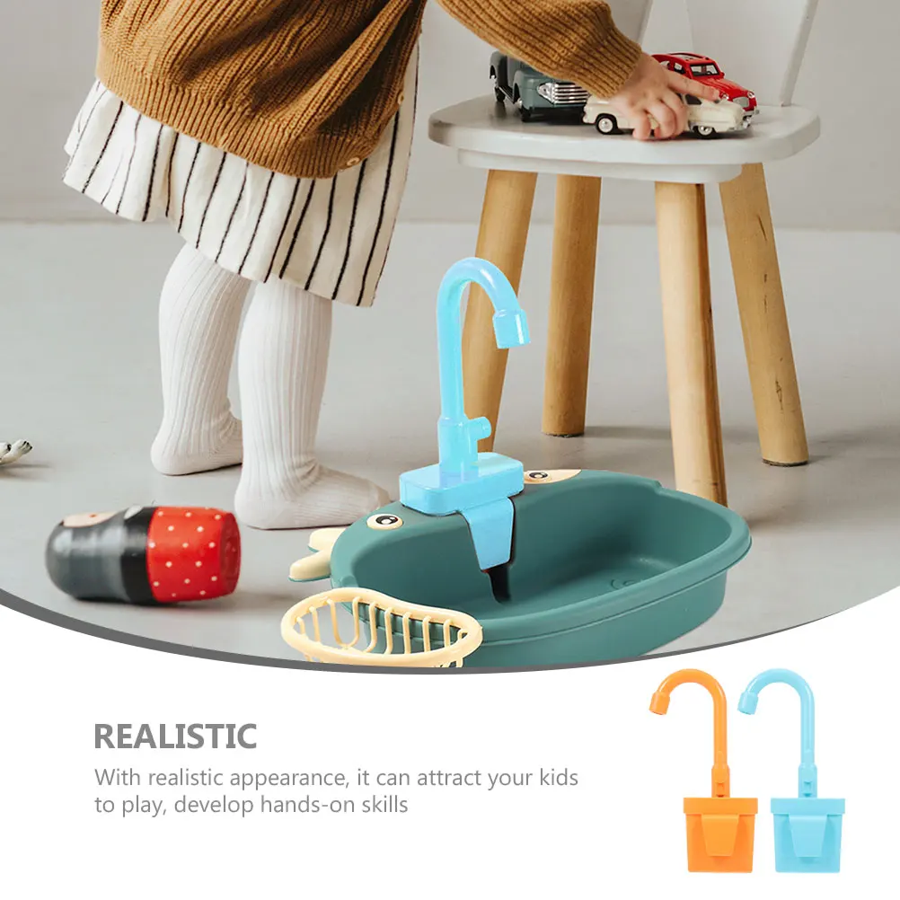 

2pcs Electric Dishwasher Toy Kids Sink Water Toys Pretend Play Basin Child Safe Simulation Rotate Water Faucet Toy Playhouse