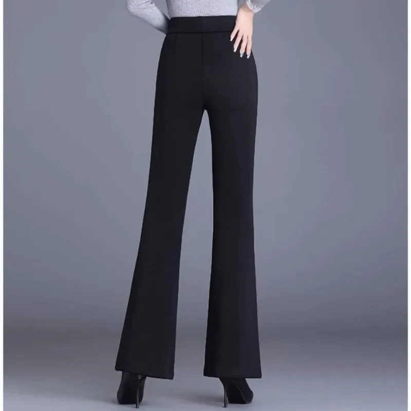 Black Micro Flared Pants for Women\'s Winter New Plush Wearing High Waisted Straight Leg High Waist Casual Suit Flared Trousers