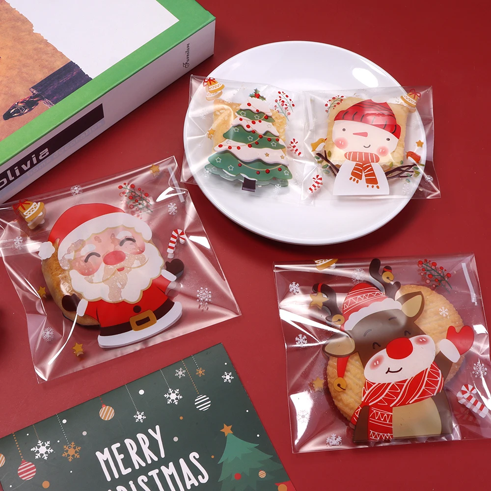 100 Stück/lot Weihnachtsbedruckte Transparente Selbstklebende Beutel OPP-Verpackungsbeutel für Süßigkeiten, Kekse, Weihnachtsfeier-Geschenkverpackungen – Detail 3