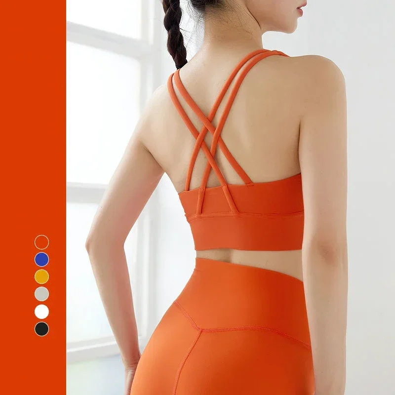 Push Up Sports Bra Yoga Vest  Cross Back Fitness Sexy Padded Top Gym Shock Absorbing Running Breathable Crop Top Sportswear👚👚