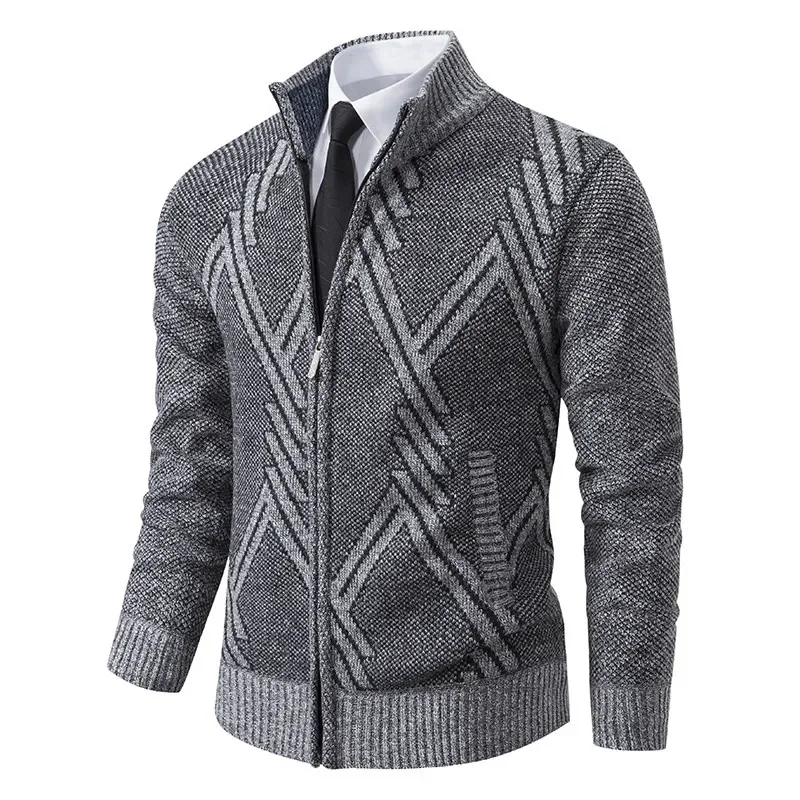 2024 Trendy Autumn and Winter Korean Style Outerwear Men's Half Polo New Turtle Neck Cardigan Sweater Jacket Thickened Fleece