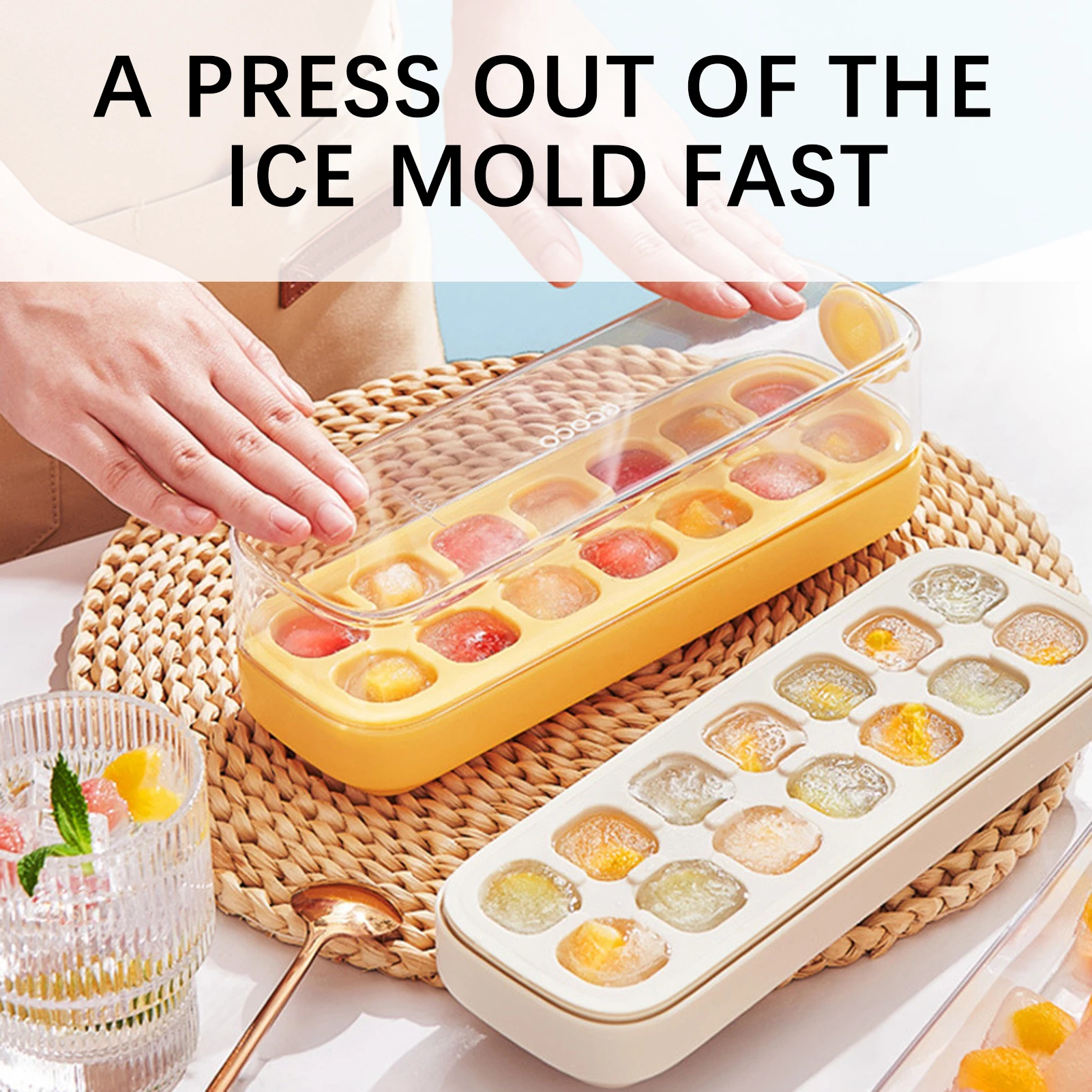 Schablonenbox für Eiswürfel, leicht zu lösende Mini-Eiswürfelform mit abnehmbarer Abdeckung, stapelbare, auslaufsichere Schablonenbox für Eiswürfel