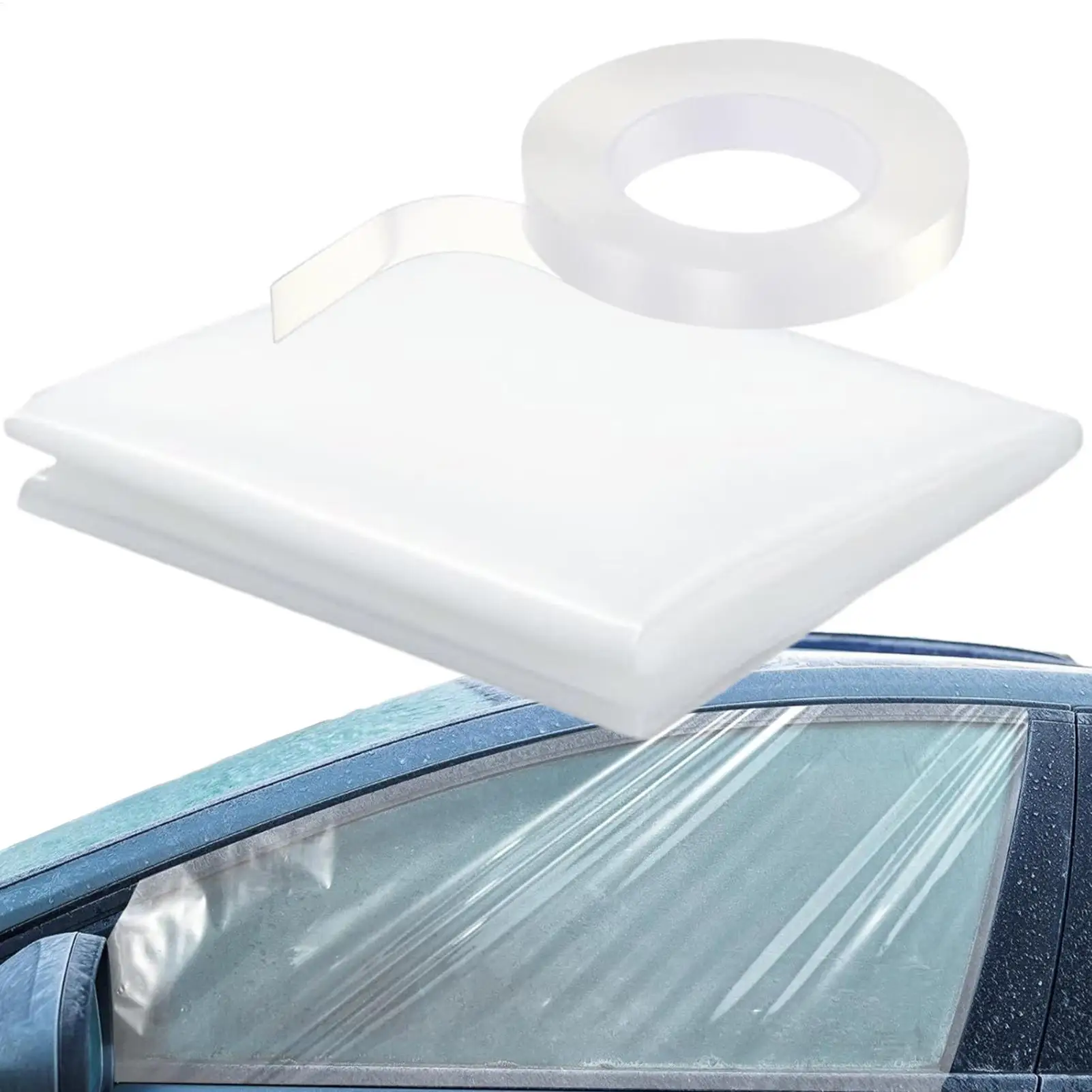 

Transparent PVC Auto Window Covering Film For Damaged Window Tinting Protecting & Replacing Damaged Glass With Adhesive Tape