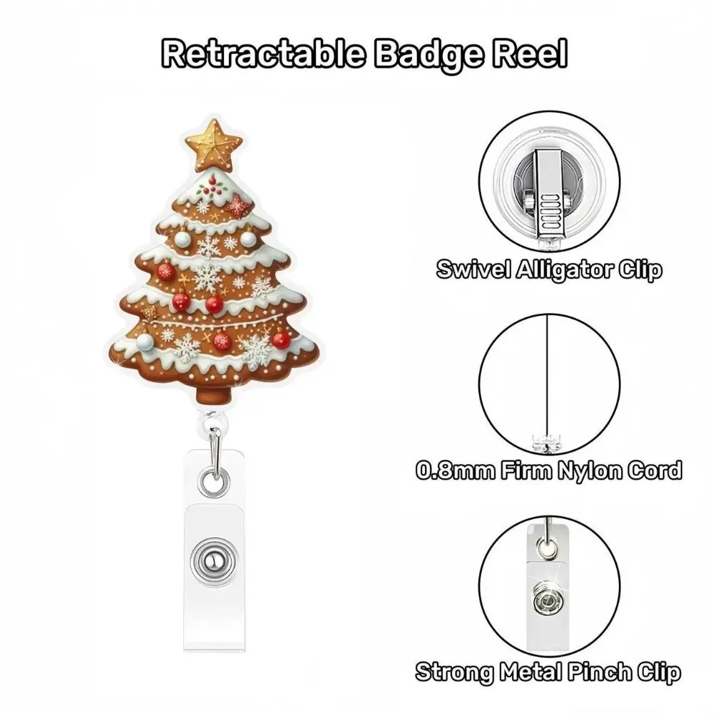 Pink Santa Christmas Badge Holder Santa Claus Reindeer Retractable Badge Reel Glitter Acrylic Retractable ID Holder Office
